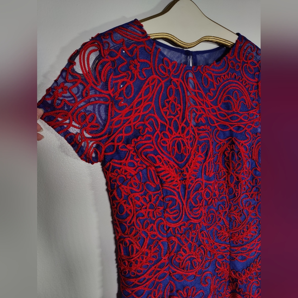 NWT JS Collection Blue and Red Midi Dress Size 8 - Picture 5 of 8